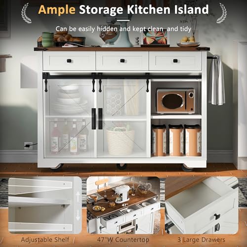 Retro White Kitchen Island on Wheels with Drop Leaf P782722