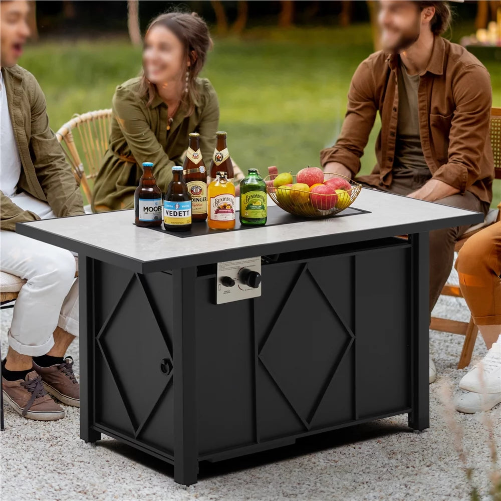 43" Fire Pit Table with Ceramic Tabletop, Black W806