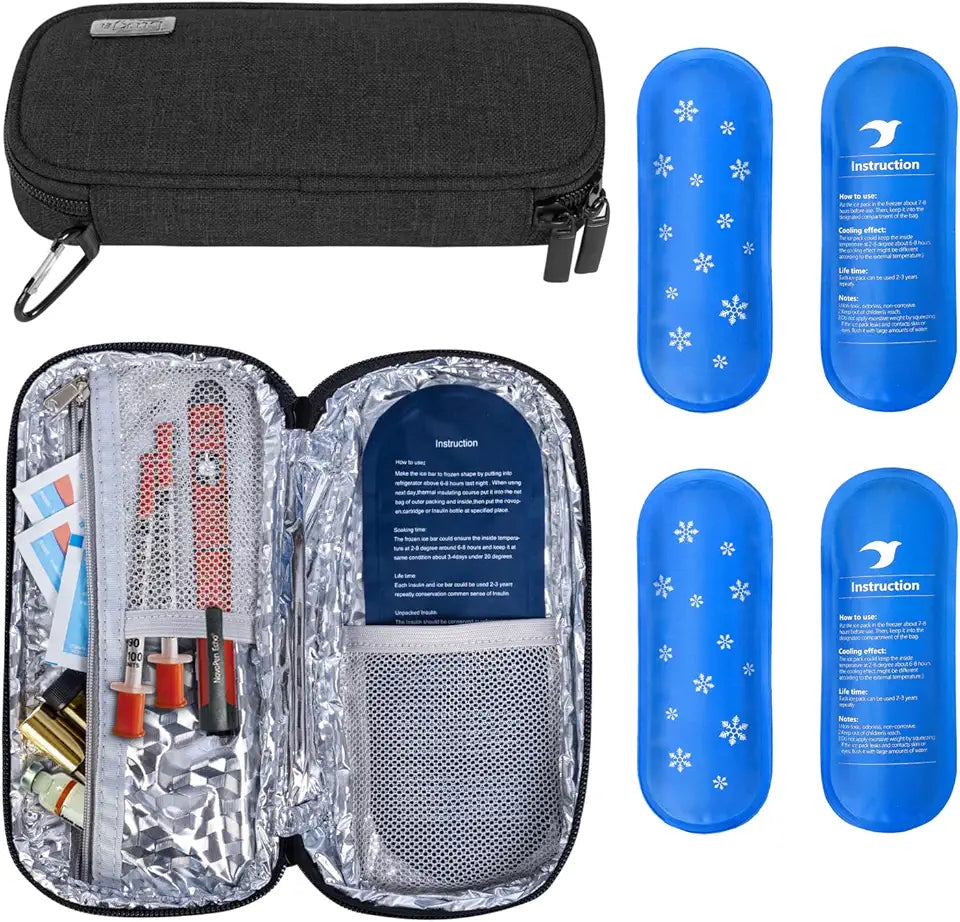 Black Insulin Travel Case with Reusable Ice Packs O65812