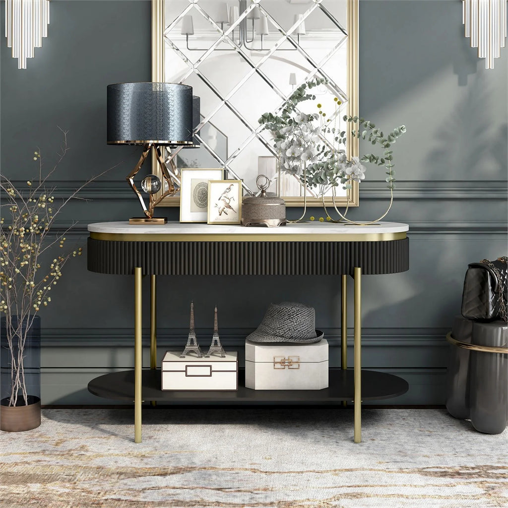 Contemporary Wood 1-Drawer Console Table in Walnut U5118