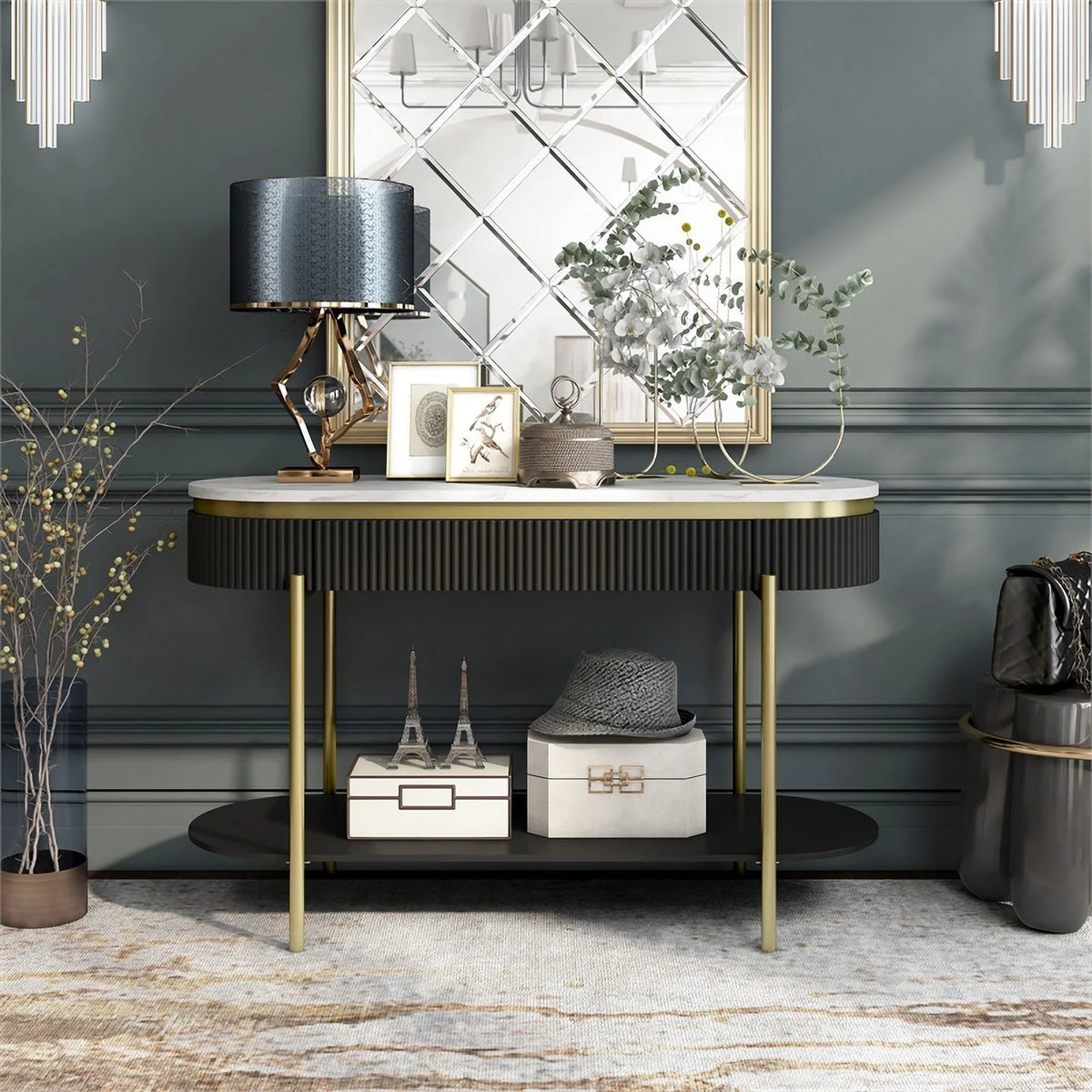 Contemporary Wood 1-Drawer Console Table in Walnut U5118