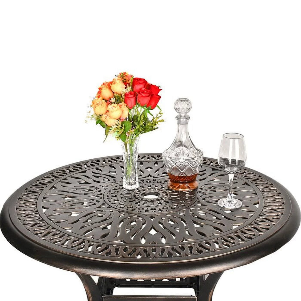 35.4" Diameter Cast Aluminum Round Patio Dining Table with Umbrella Hole H39365