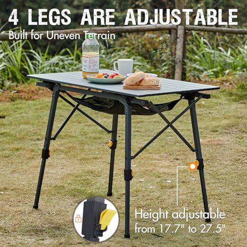 Folding Portable Camping Table with Adjustable Height Aluminum Roll Up Top D6339