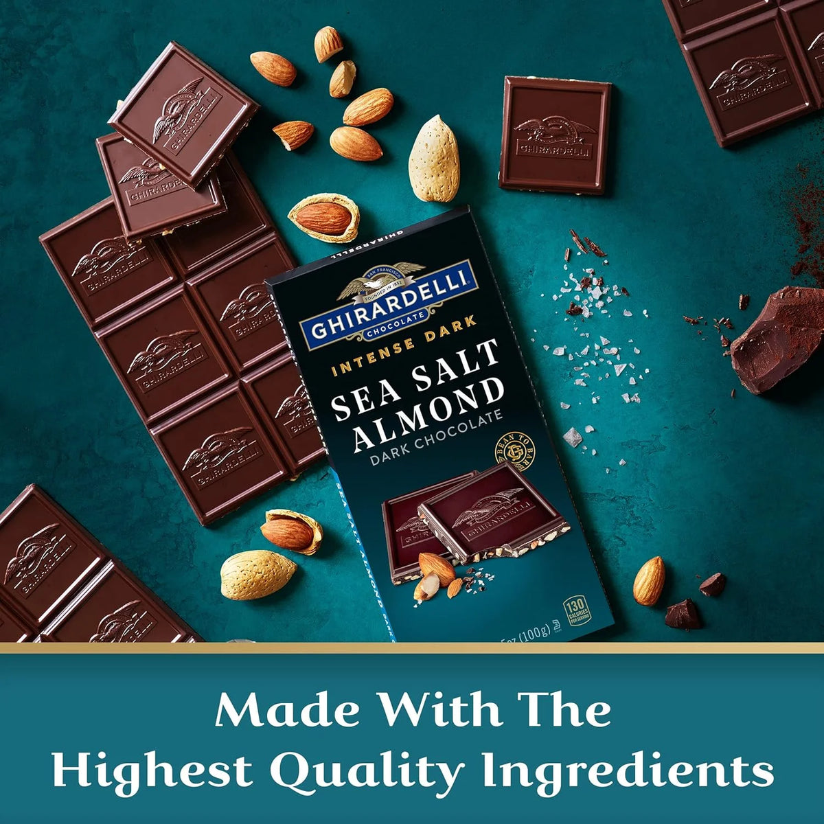 Sea Salt Almond Dark Chocolate Bar 3.5 Ounce (Pack of 4) M334