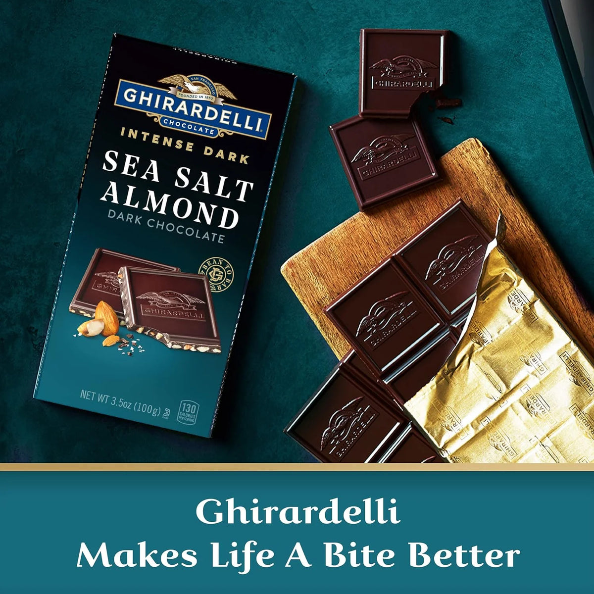 Sea Salt Almond Dark Chocolate Bar 3.5 Ounce (Pack of 4) M334