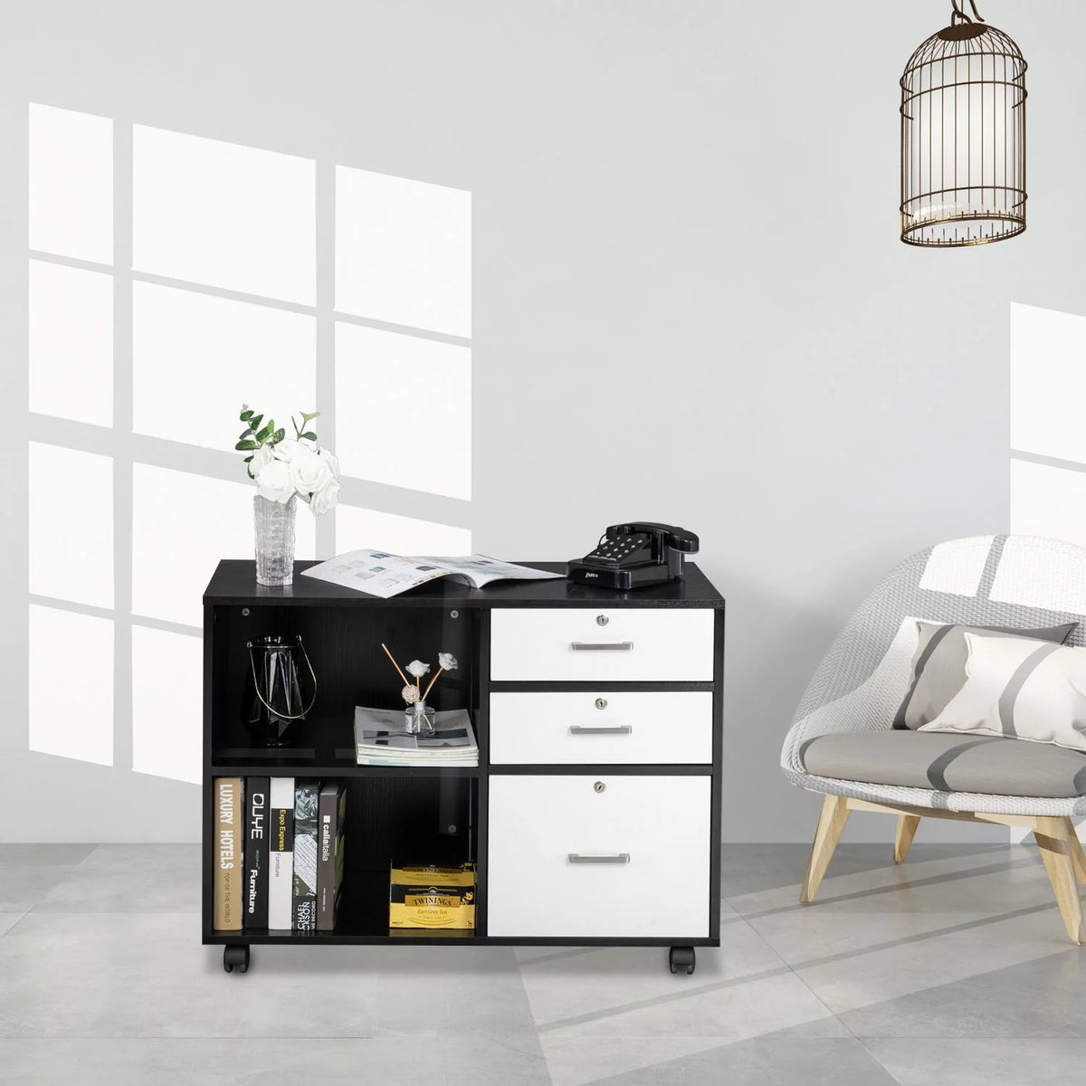 3 Drawer Wood File Cabinet with Locks and Wheels P426882