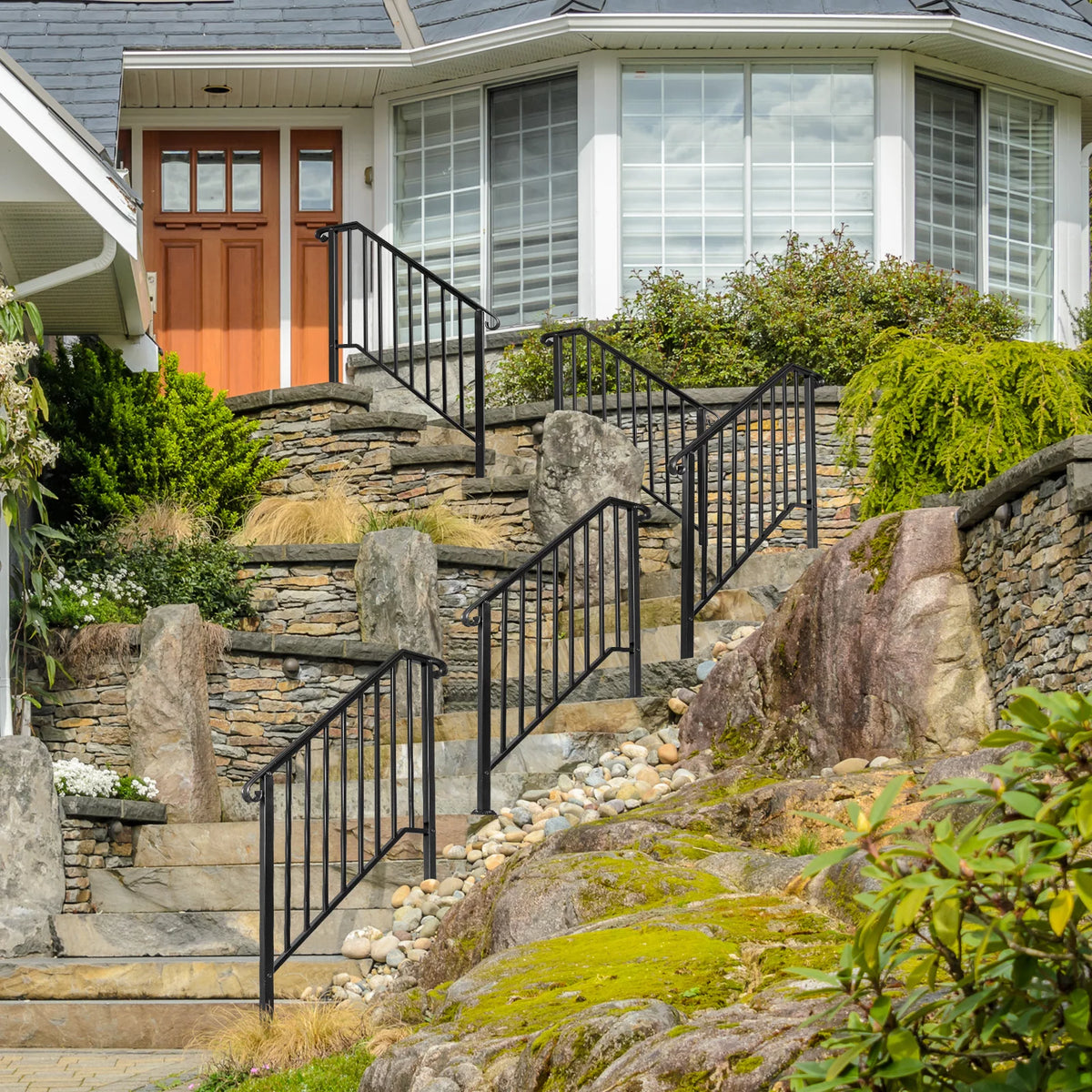 White Wrought Iron Handrails for 3 or 4 Steps W9949