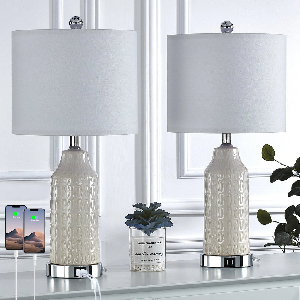 22.5" Ceramic Table Lamp Set of 2 with USB Ports Y73373