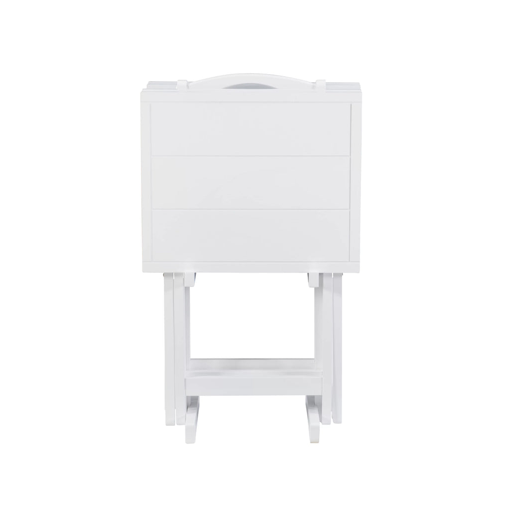 Folding Tray Table Set with Stand, 5 Pieces, White P872