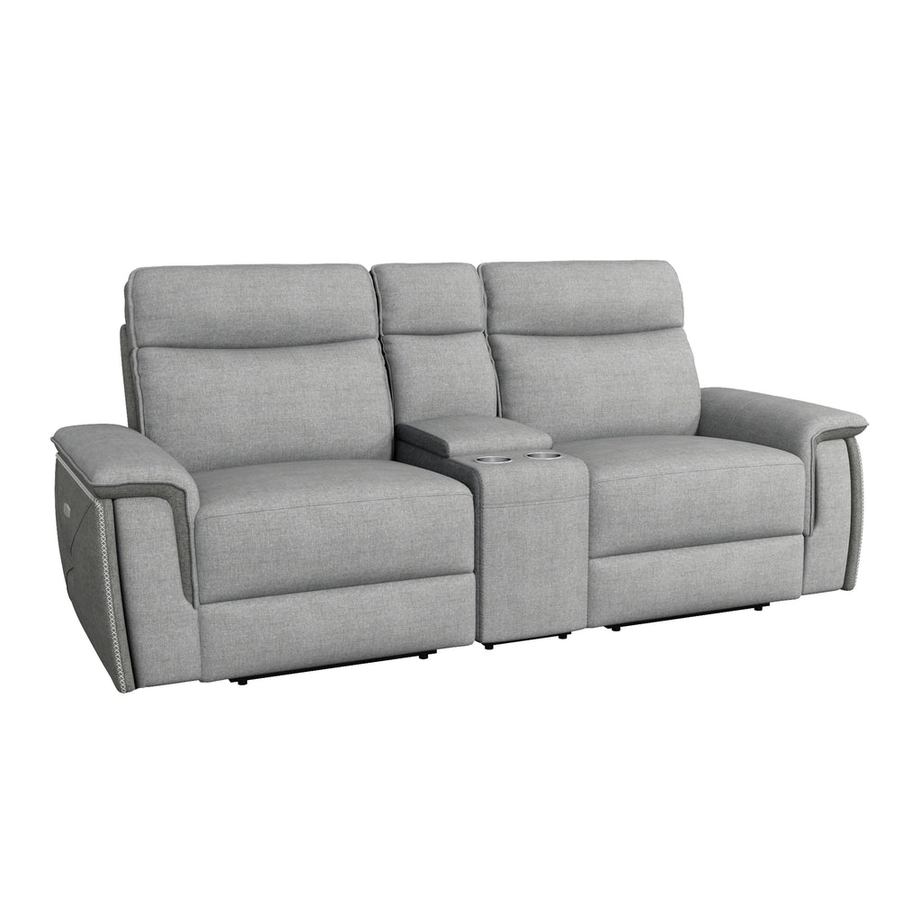 Light Grey Polyester Double Reclining Loveseat with Console P46311