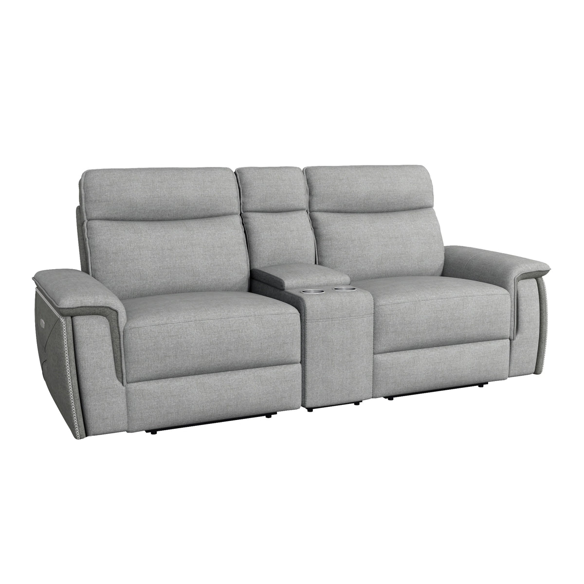 Light Grey Polyester Double Reclining Loveseat with Console P46311
