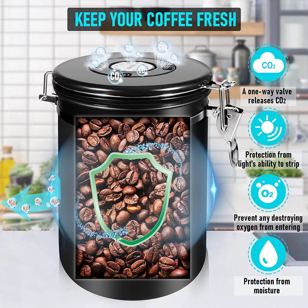 Black 35OZ Airtight Coffee Container with Scoop E18535