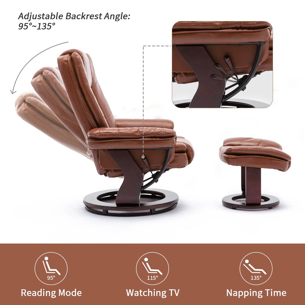 Brown Faux Leather Recliner with Ottoman Q28182