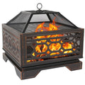 26 Inch Square Wood Burning Fire Pit with Cooking Grate V81473