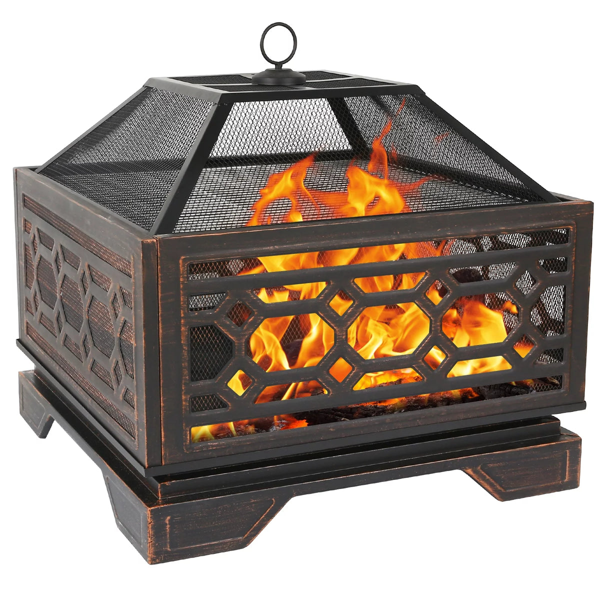 26 Inch Square Wood Burning Fire Pit with Cooking Grate V81473