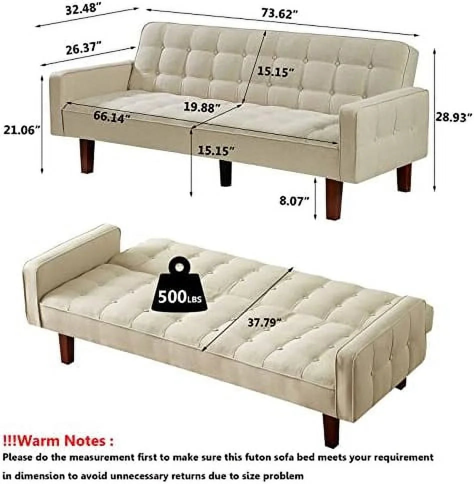 Linen Convertible Sleeper Sofa Bed 3 Seater (Blue) R514