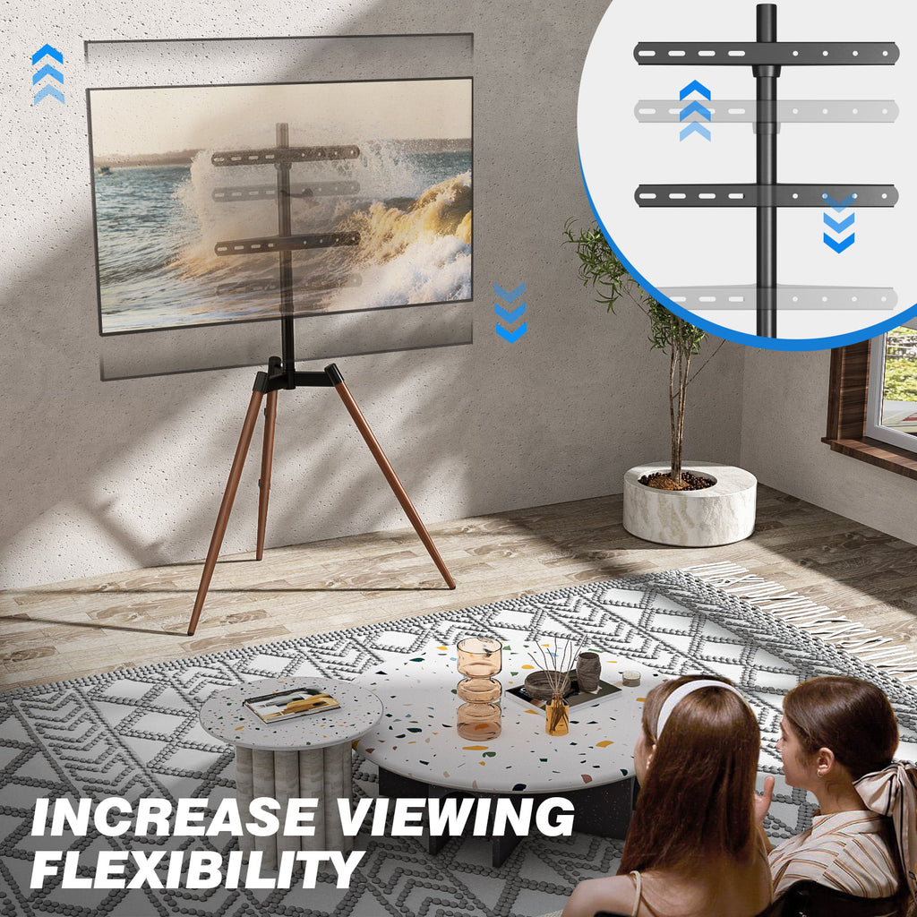 Adjustable Tripod Floor TV Stand with Mount for 32" to 65" Flat Screen TVs, Brown W451978
