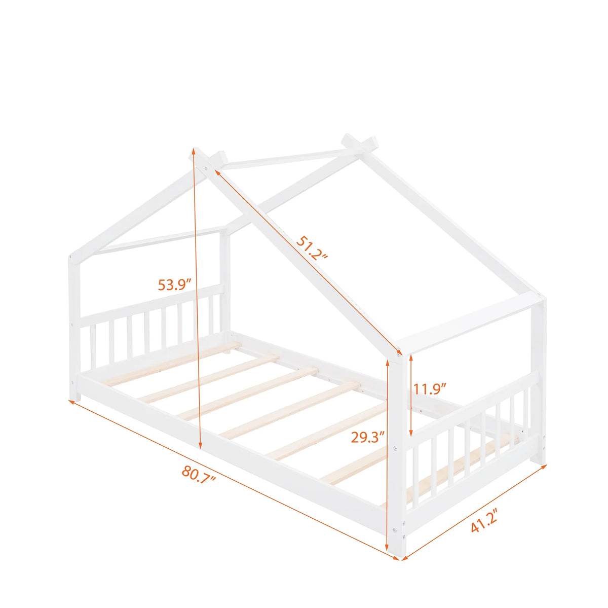 White Twin Size Wood House Bed with Headboard and Footboard Y649351