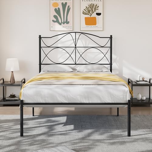 Full Size Black Metal Platform Bed Frame with Headboard and Footboard F76155