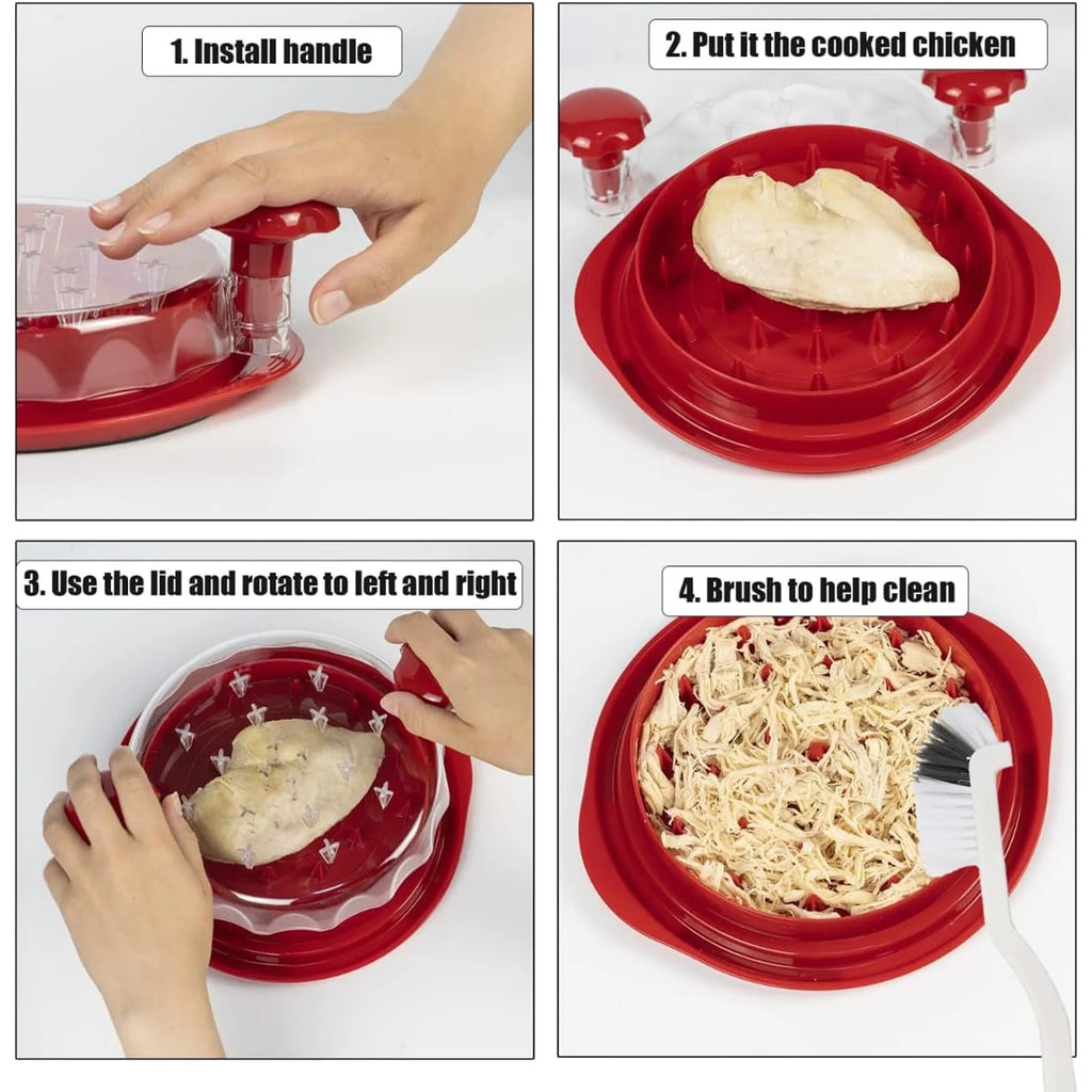 Chicken Shredder with Handles and Non-Skid Base, Dishwasher Safe - Red P73272