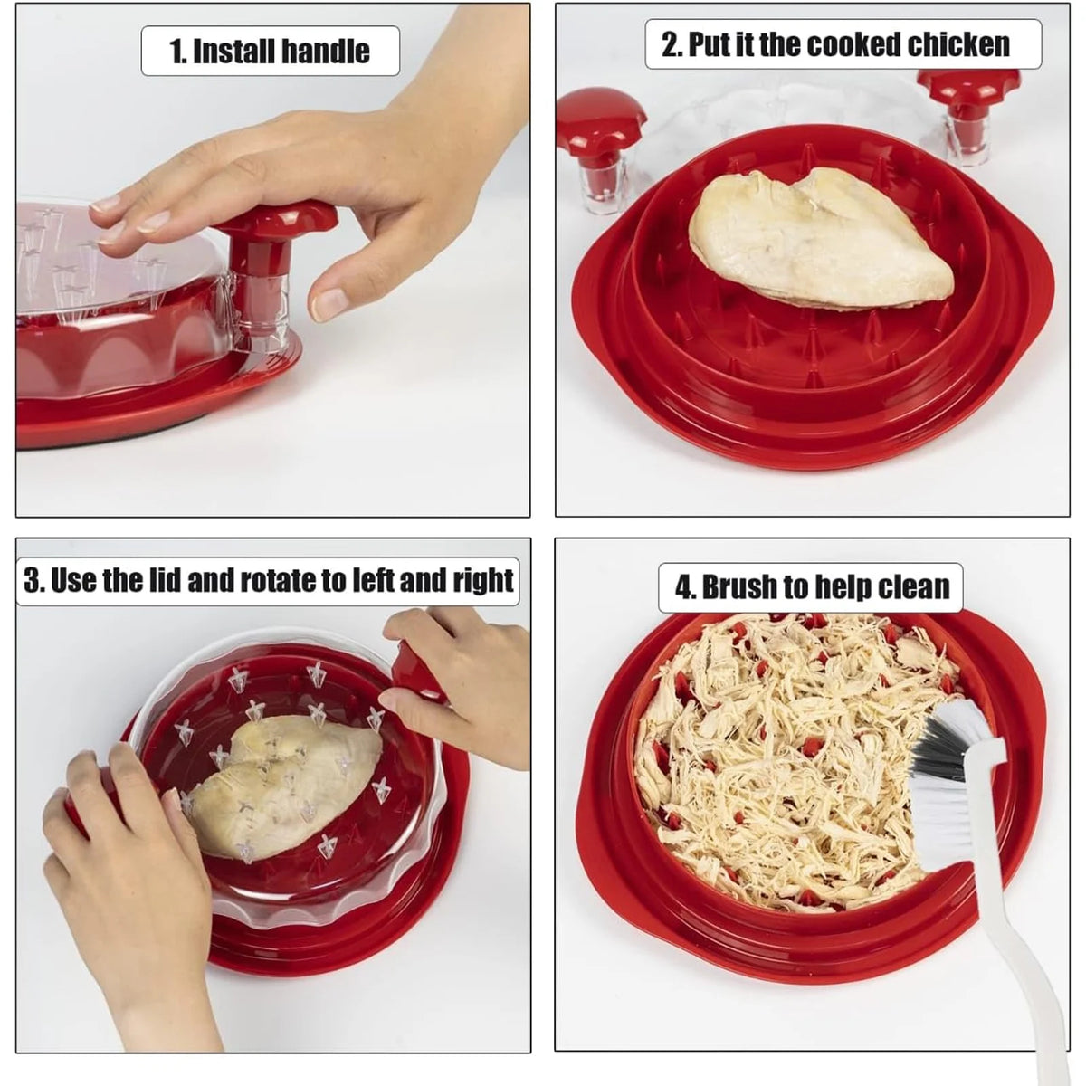 Chicken Shredder with Handles and Non-Skid Base, Dishwasher Safe - Red P73272