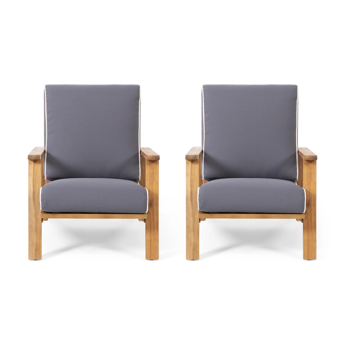 Acacia Wood Club Chairs with Cushions, Set of 2 C392