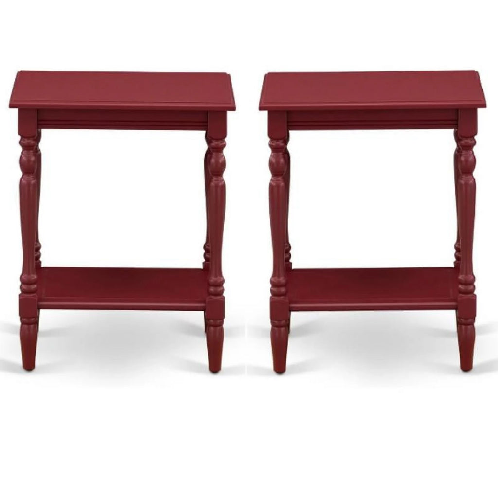 Wood End Table with Open Storage in Burgundy Red, Set of 2 I37178