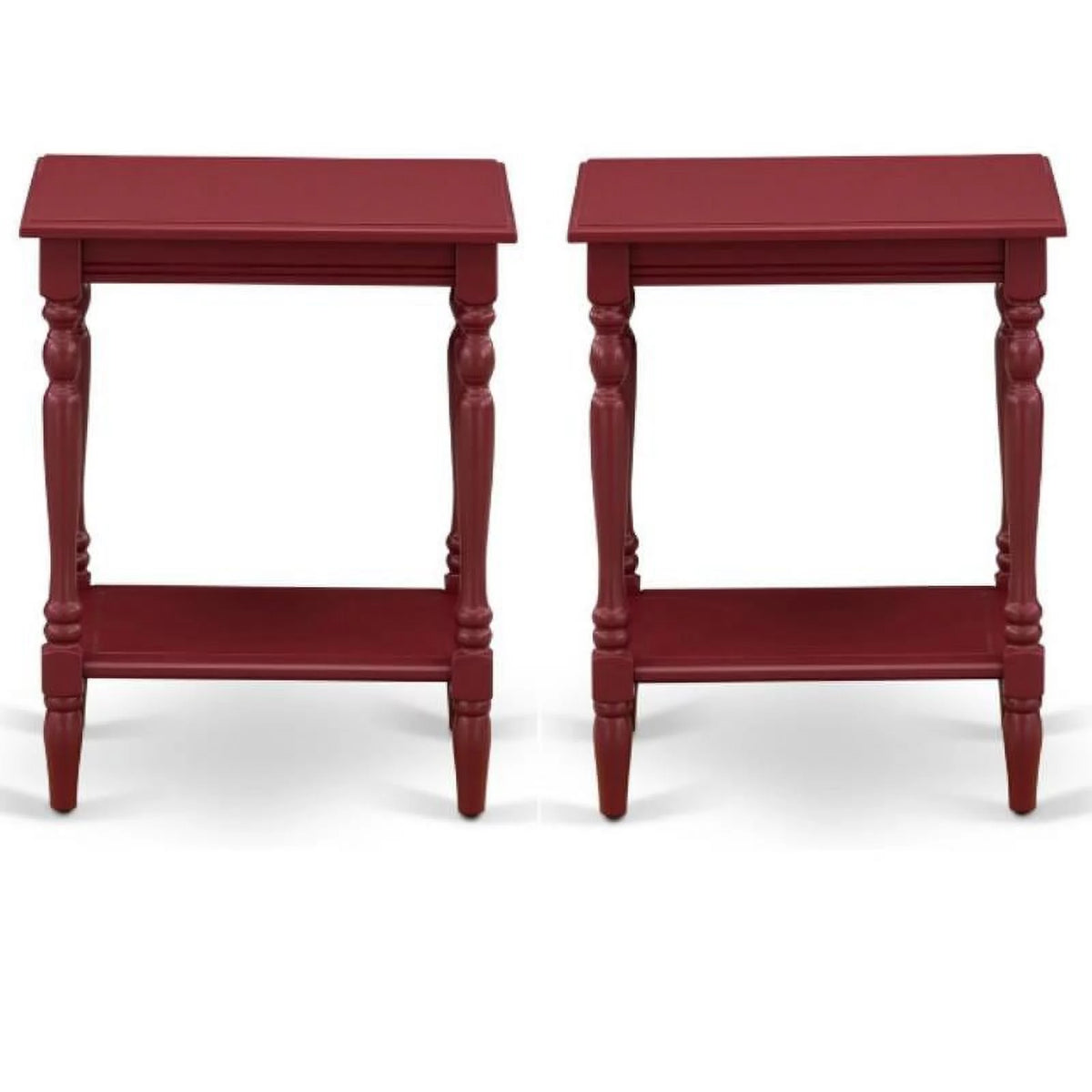 Wood End Table with Open Storage in Burgundy Red, Set of 2 I37178