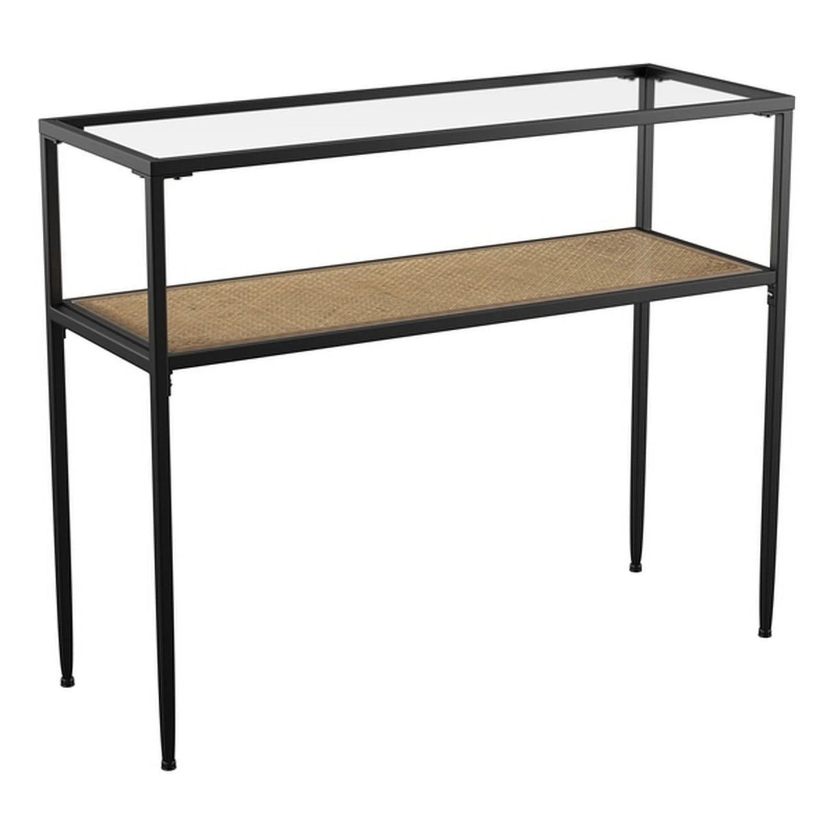Black Engineered Wood Console Table with Glass Top J431