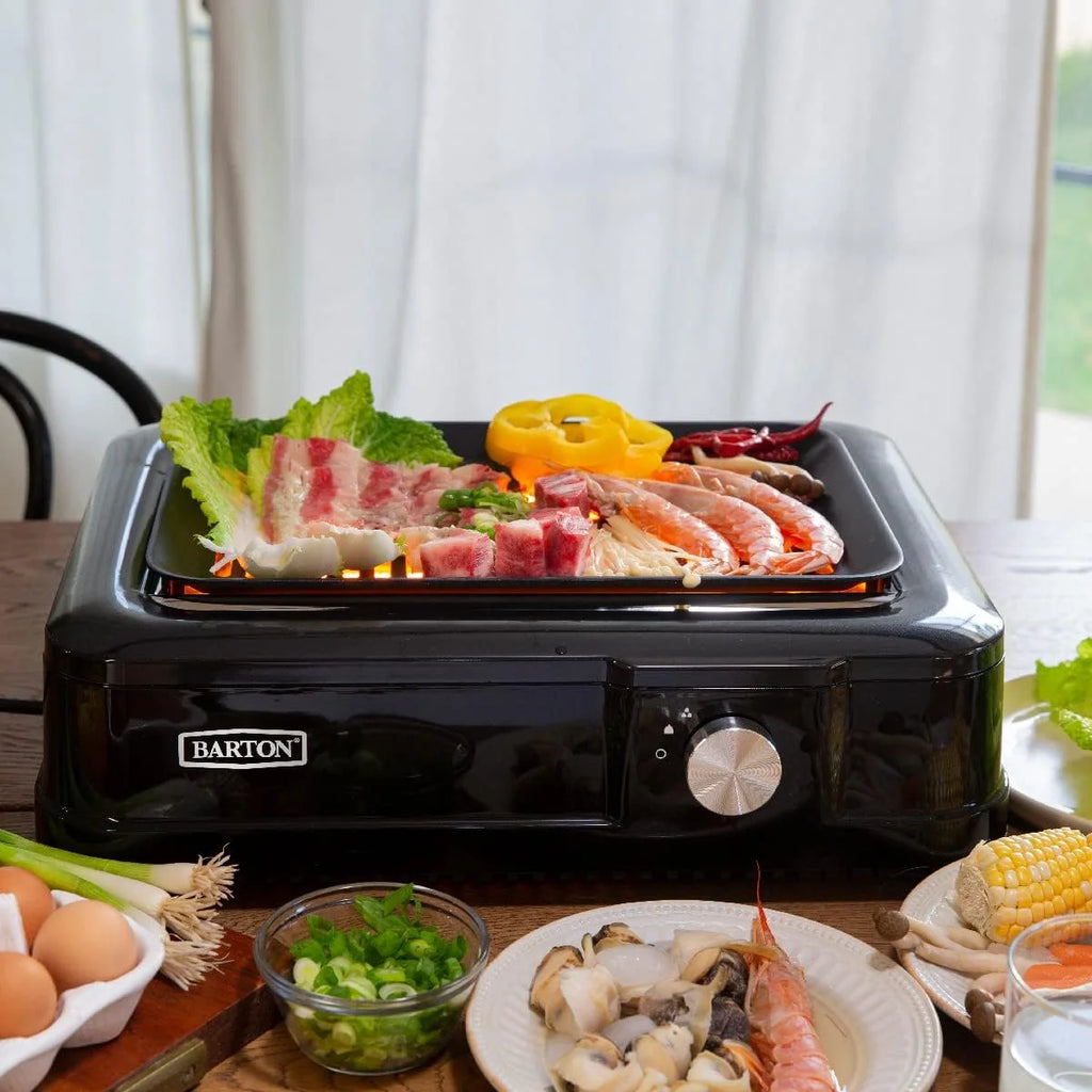 Electric Smokeless Indoor Infrared BBQ Grill with Non-Stick Grate and Drip Tray, Black U901673