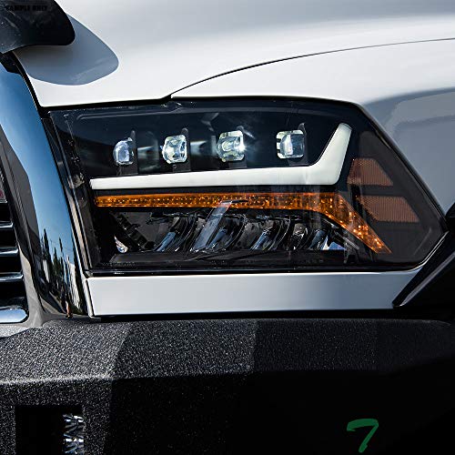 Compatible With Dodge Ram 1500 2500 3500 Black Housing Full LED Sequential Quad Projector Headlights With Amber Reflector F116
