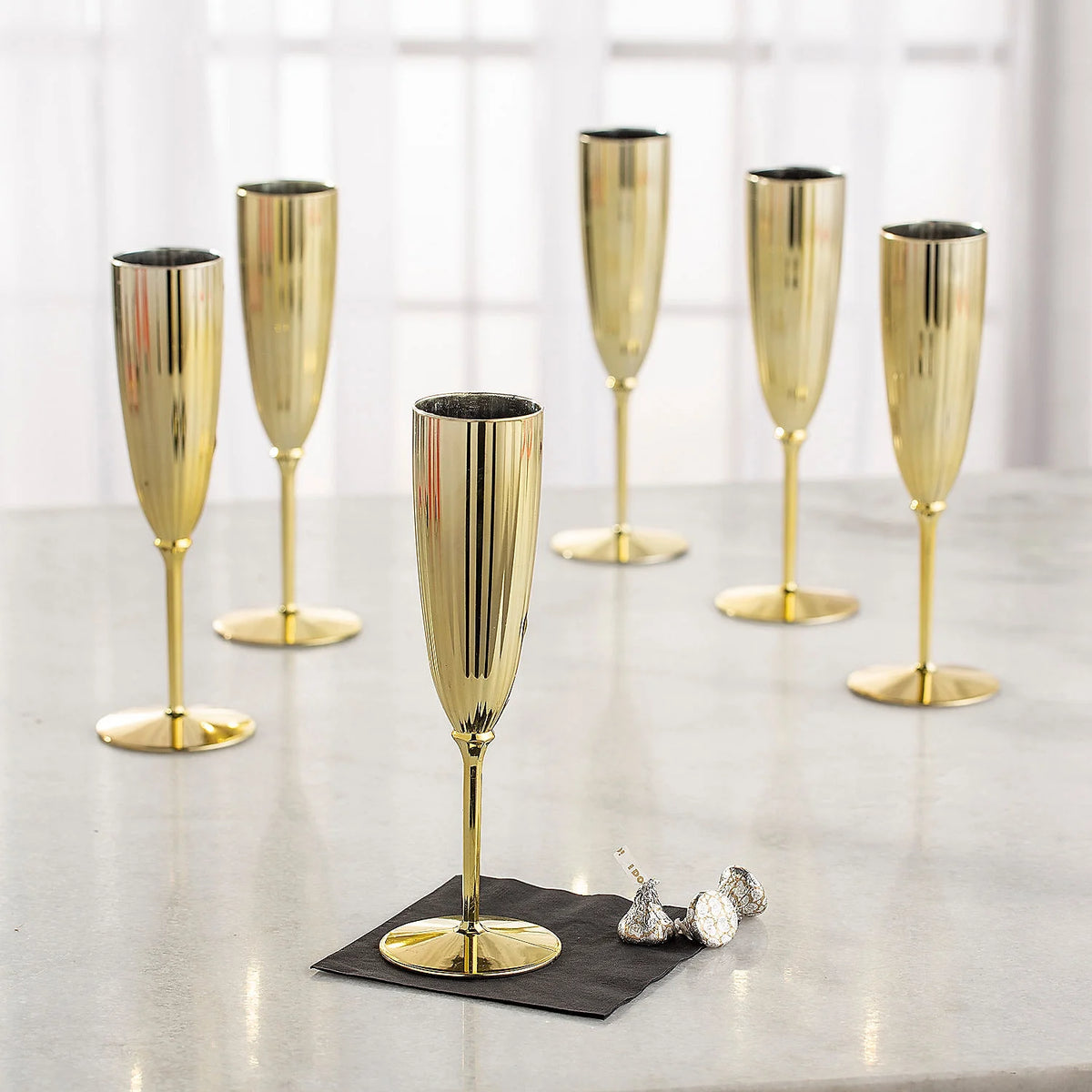 Gold Metallic Plastic Champagne Flutes 48 Pieces I99112