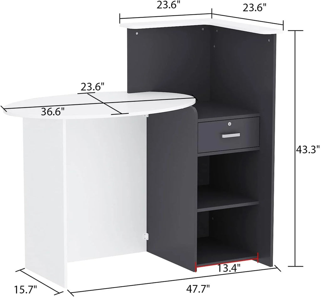 White and Dark Grey Reception Desk with Lockable Drawer E703621