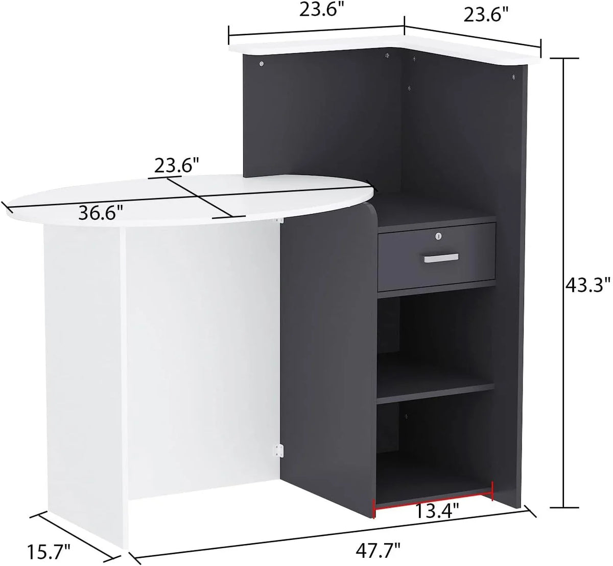 White and Dark Grey Reception Desk with Lockable Drawer E703621