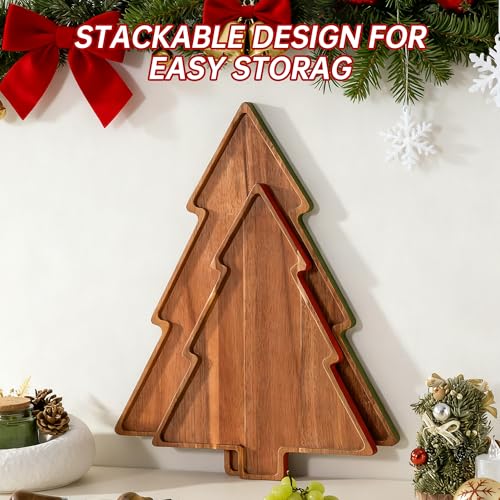 Wooden Cutting Boards 2 Pack Christmas Tree Platters I365