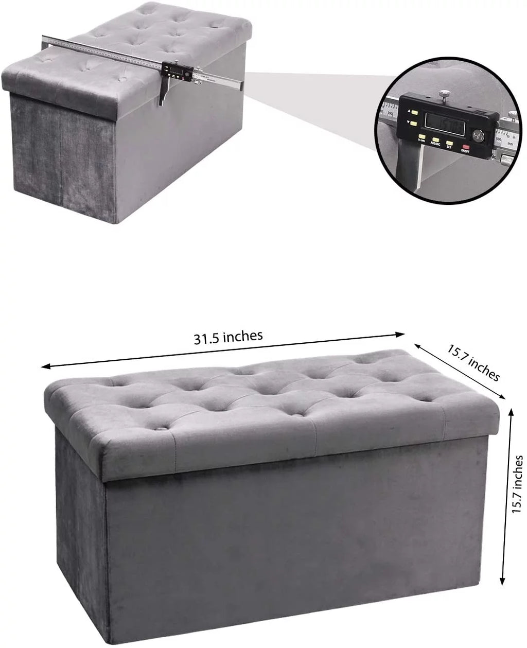 31.5" Grey Velvet Storage Ottoman D11410