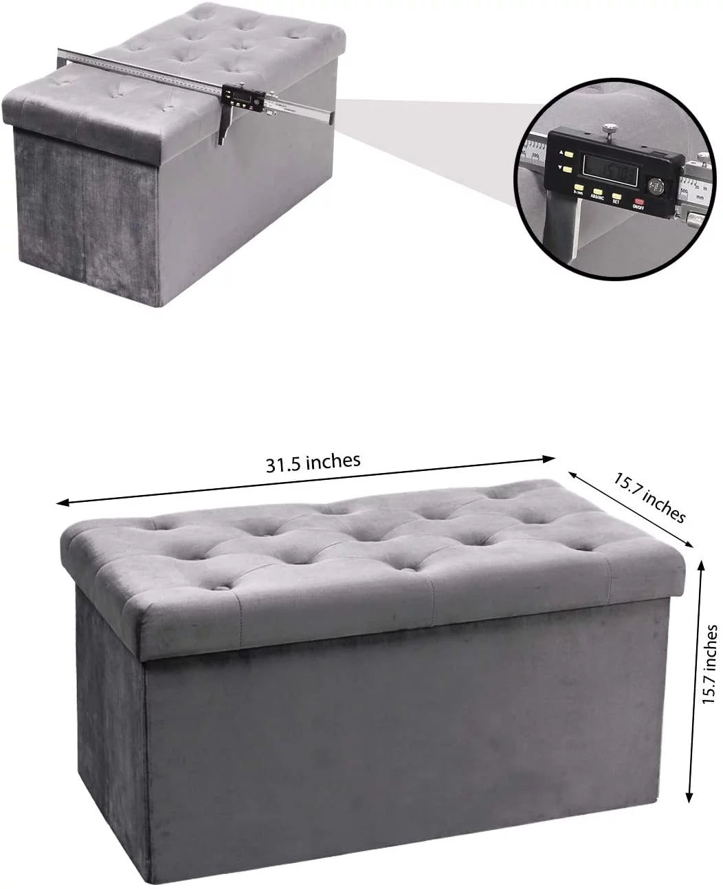 31.5" Grey Velvet Storage Ottoman D11410