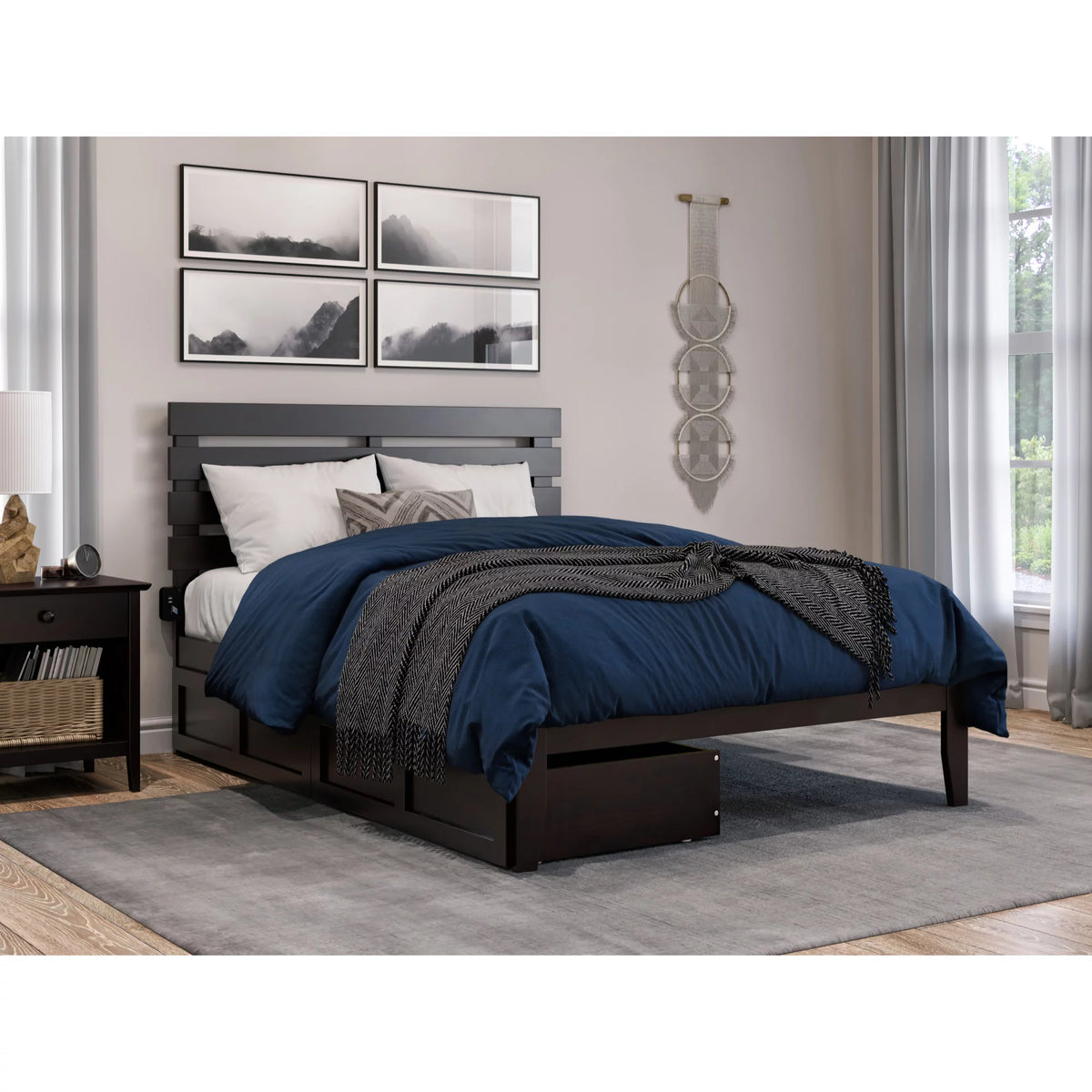 Modern Wood Full Bed with 2 Drawers R490
