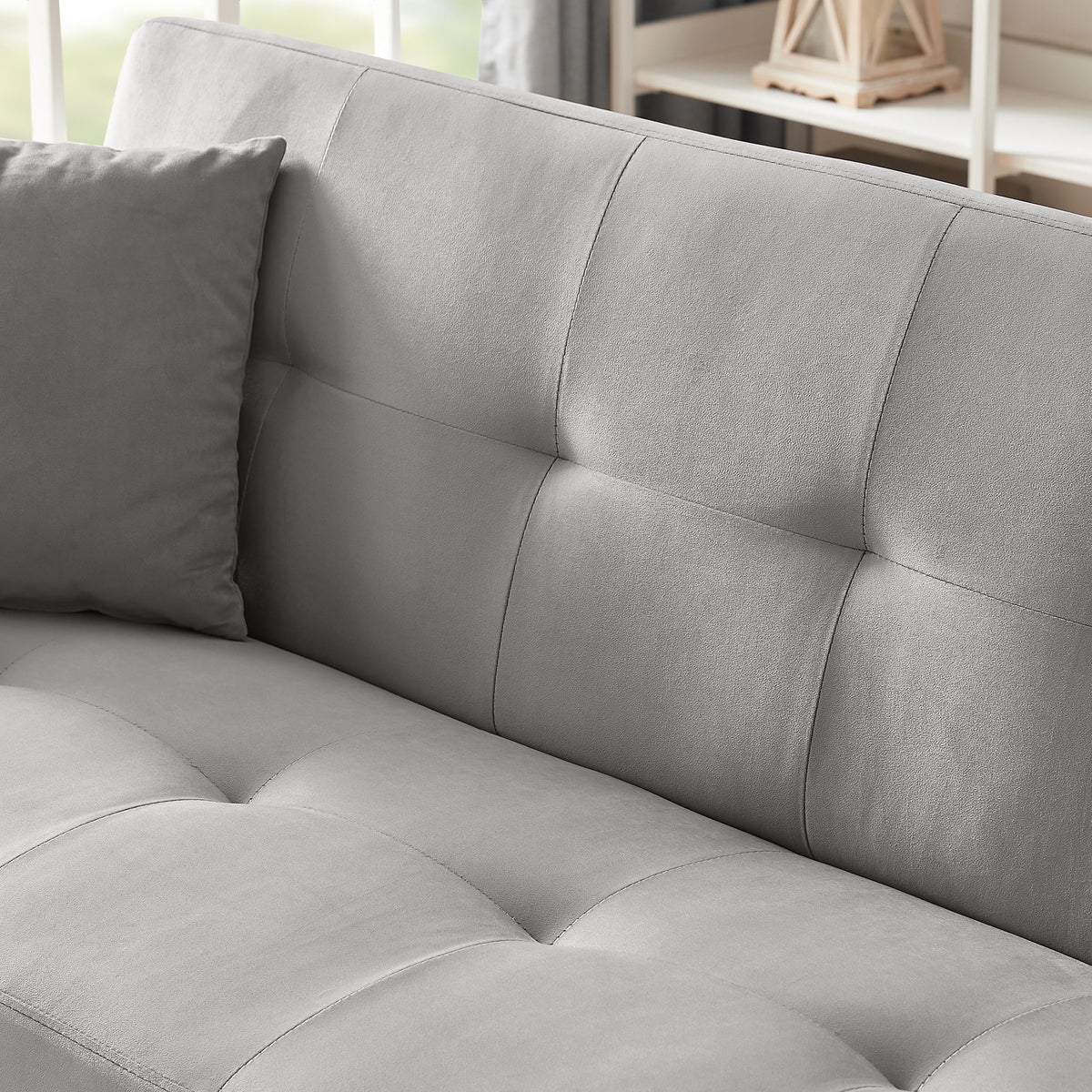 Grey Velvet Convertible Futon Sofa Bed T687770