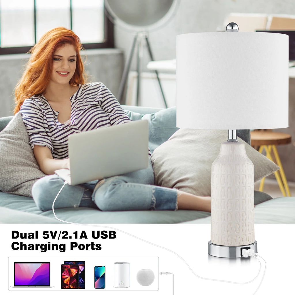 22.5" Ceramic Table Lamp Set of 2 with USB Ports Y73373