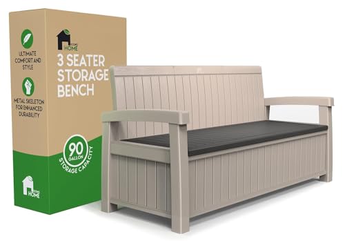 3 Seat 90 Gallon Weatherproof Resin Storage Bench U25493