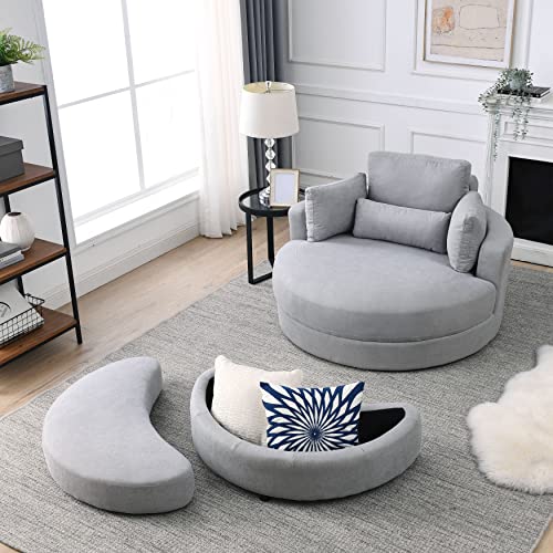 Oversized Velvet Swivel Barrel Chair with Ottoman and 4 Pillows B44302
