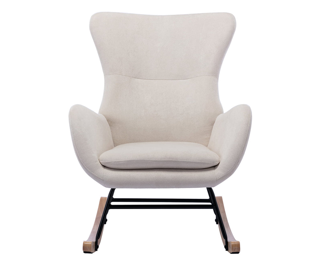 Cream Linen Wingback Rocking Chair O963