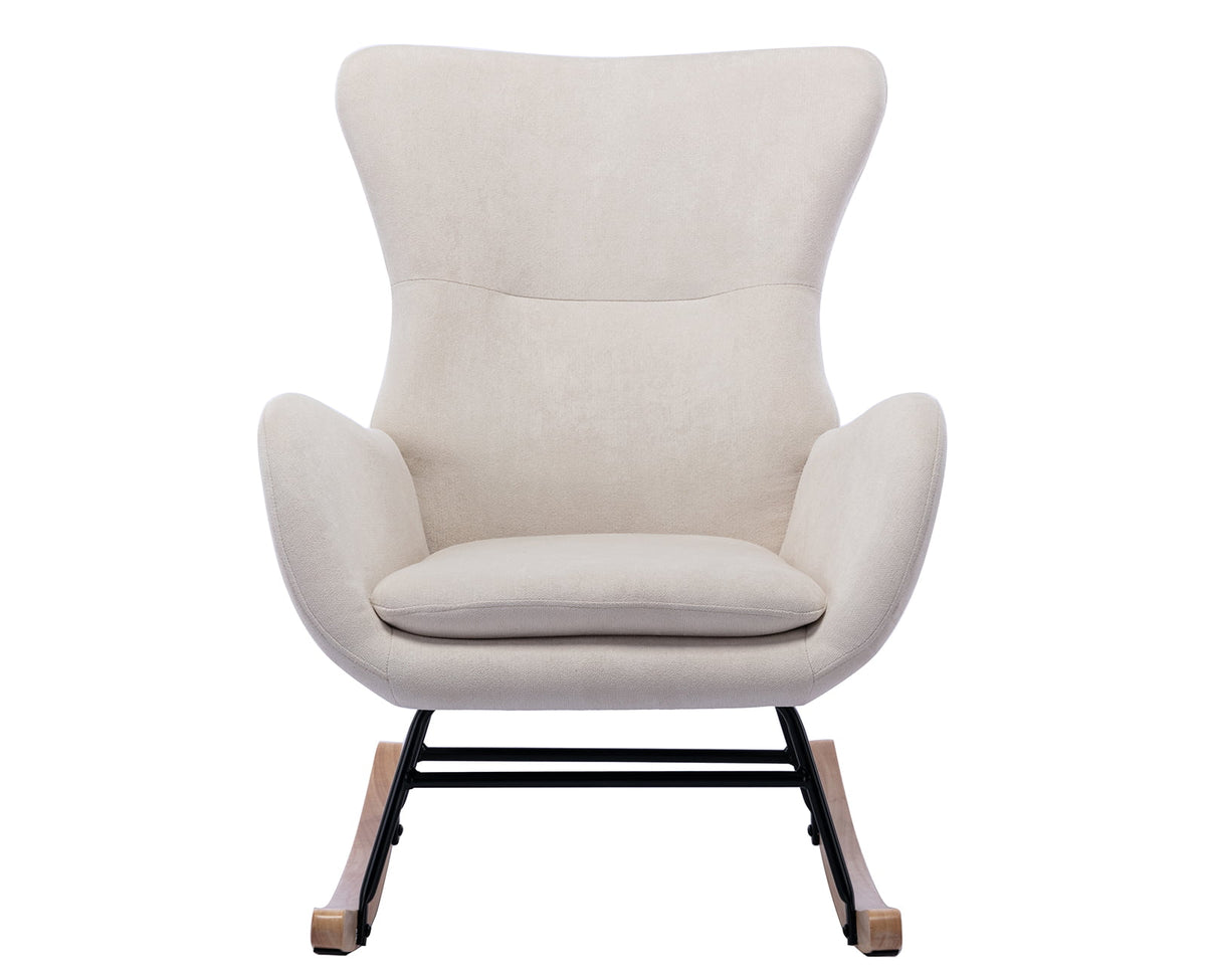 Cream Linen Wingback Rocking Chair O963