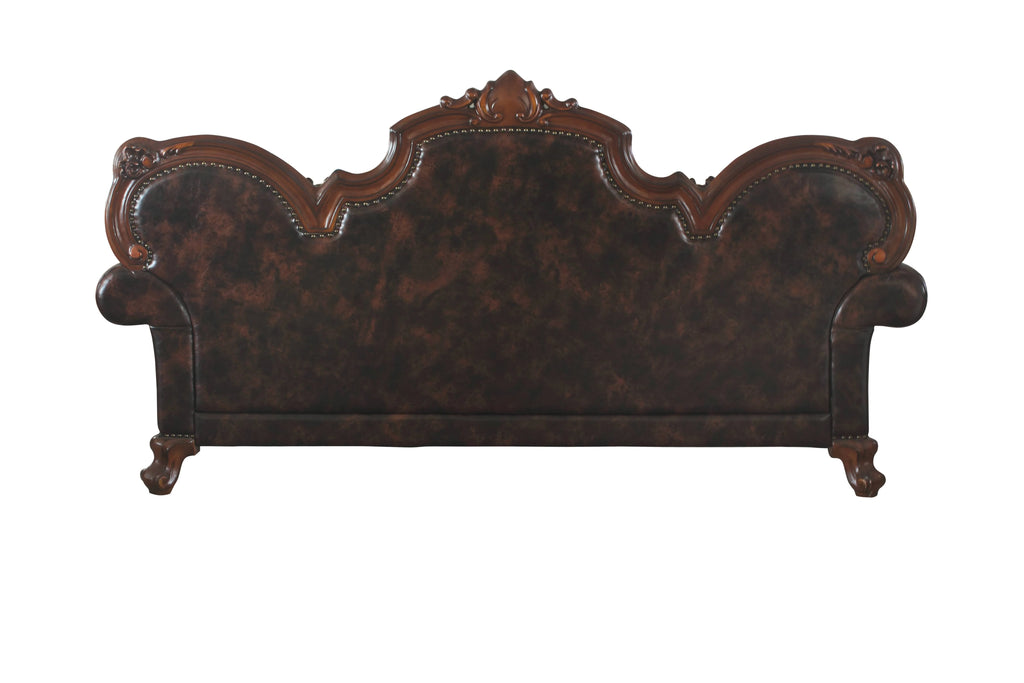 Vintage Cherry Oak & PU Sofa with 3 Pillows Z960