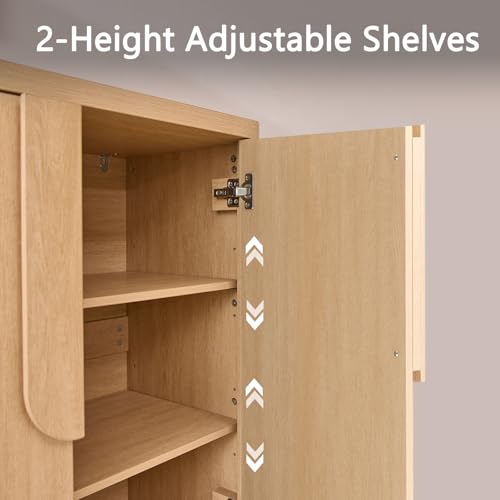 Natural 4 Door Sideboard Buffet Cabinet with Adjustable Shelves A404