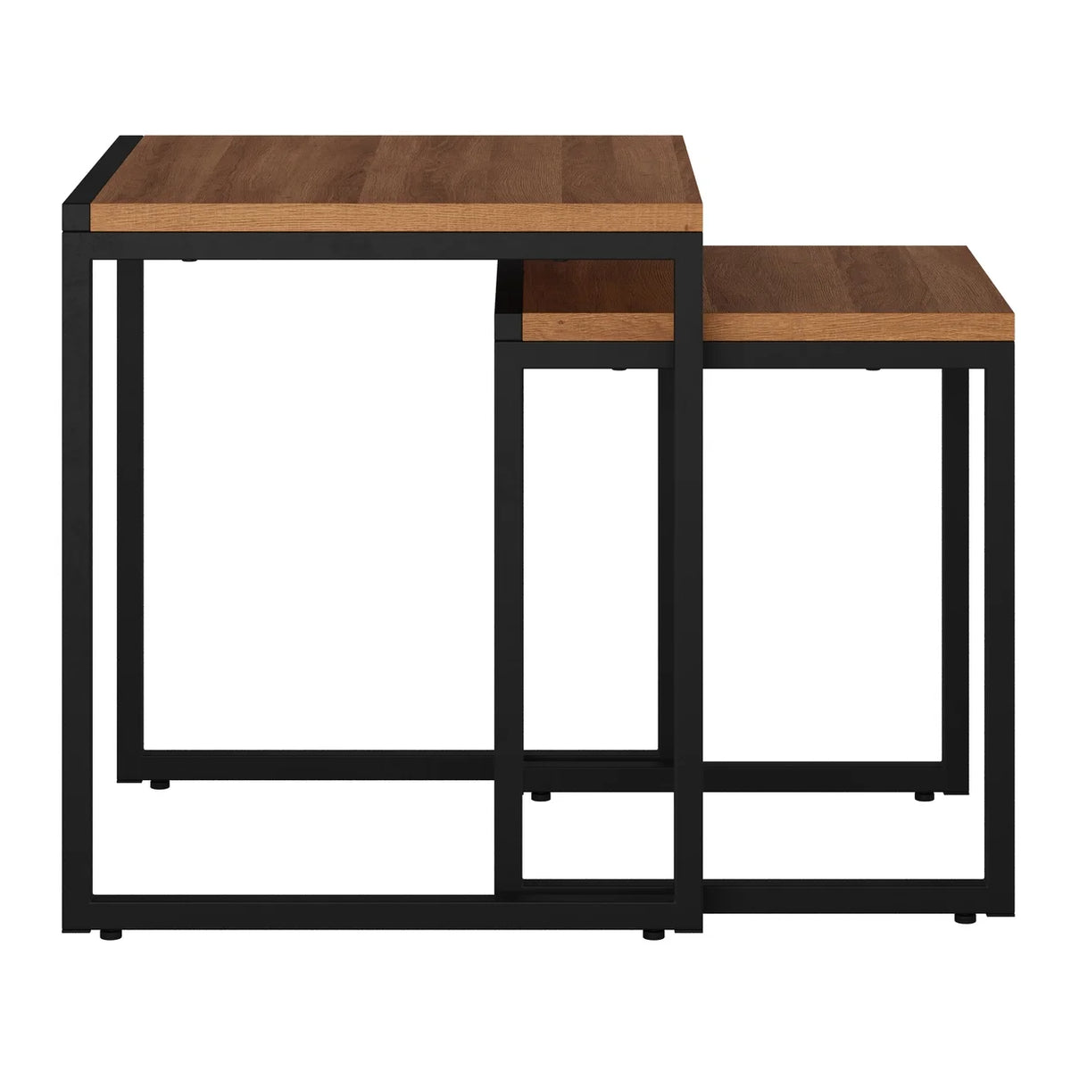 Brown Wood Grain Black Metal Nesting Side Tables U8095