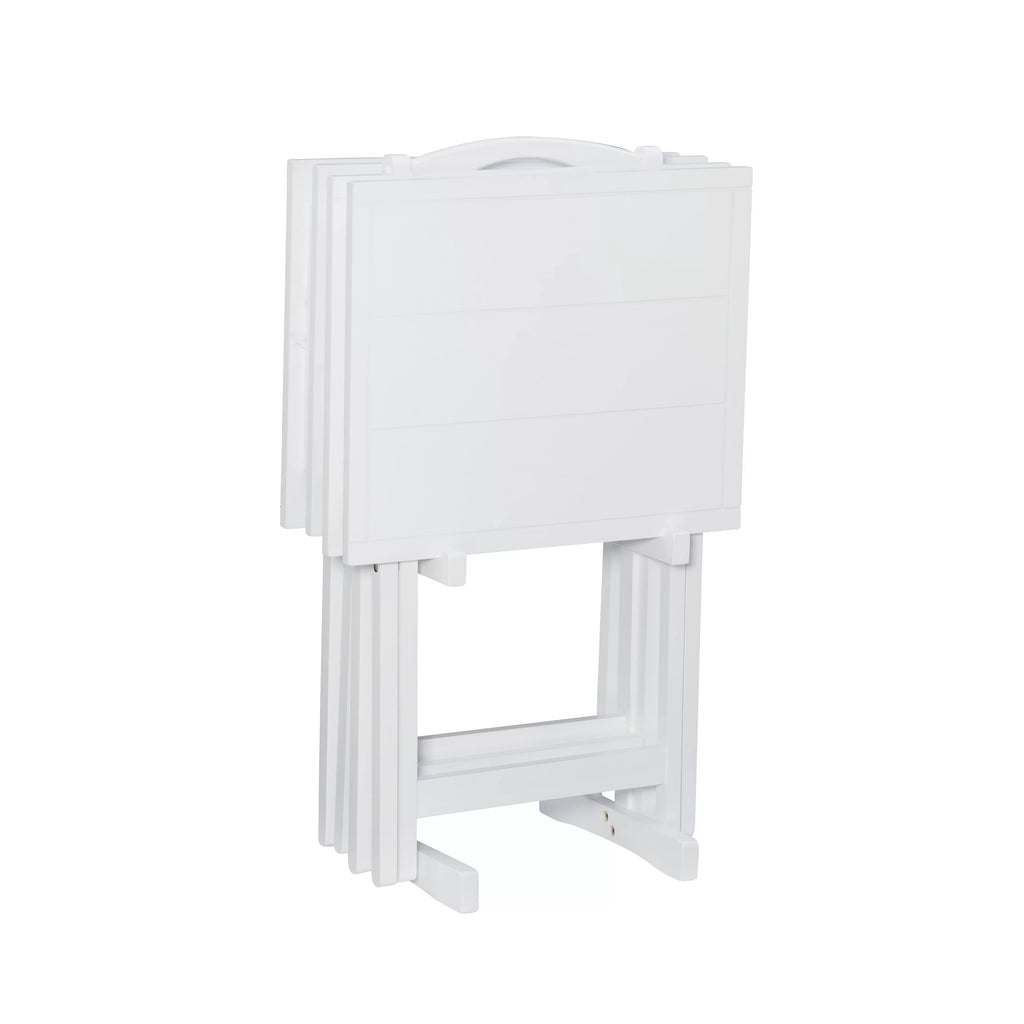 Folding Tray Table Set with Stand, 5 Pieces, White P872