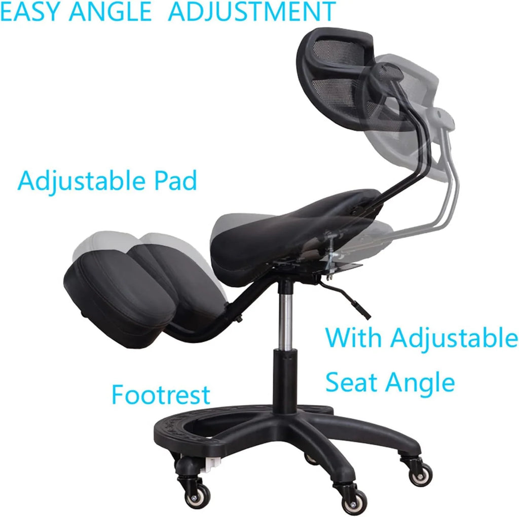 Black Adjustable Ergonomic Kneeling Chair with Wheels X12021