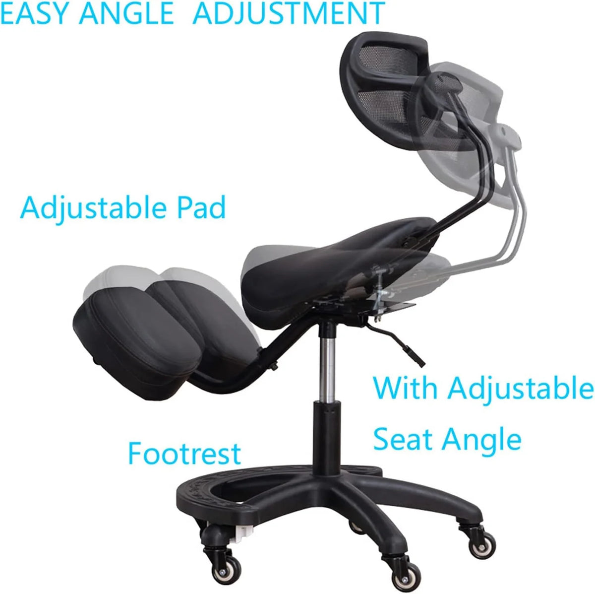 Black Adjustable Ergonomic Kneeling Chair with Wheels X12021